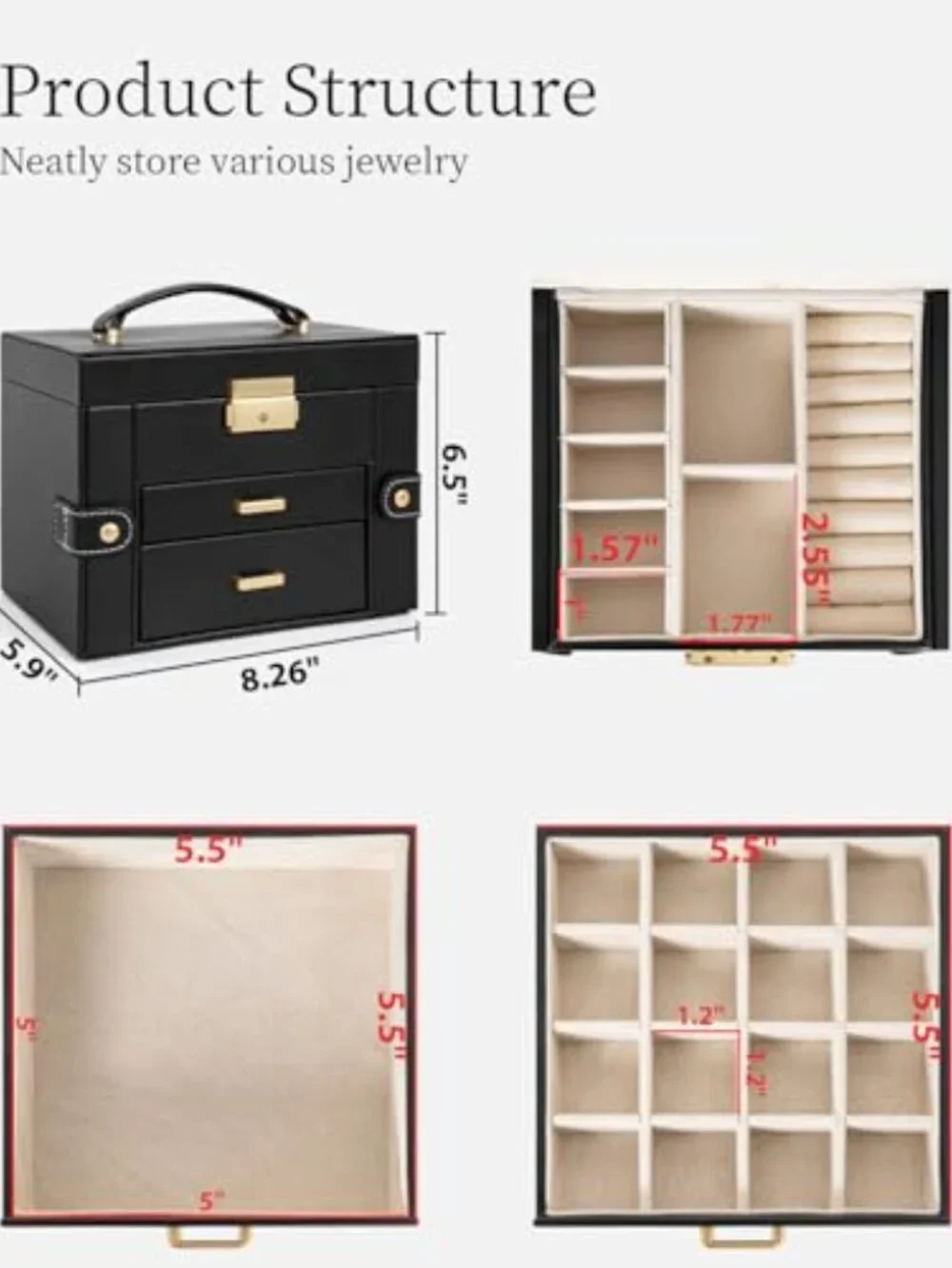 Jewelry Organizer with Mirror & Lock, 3-Tier‎ Jewelry Storage